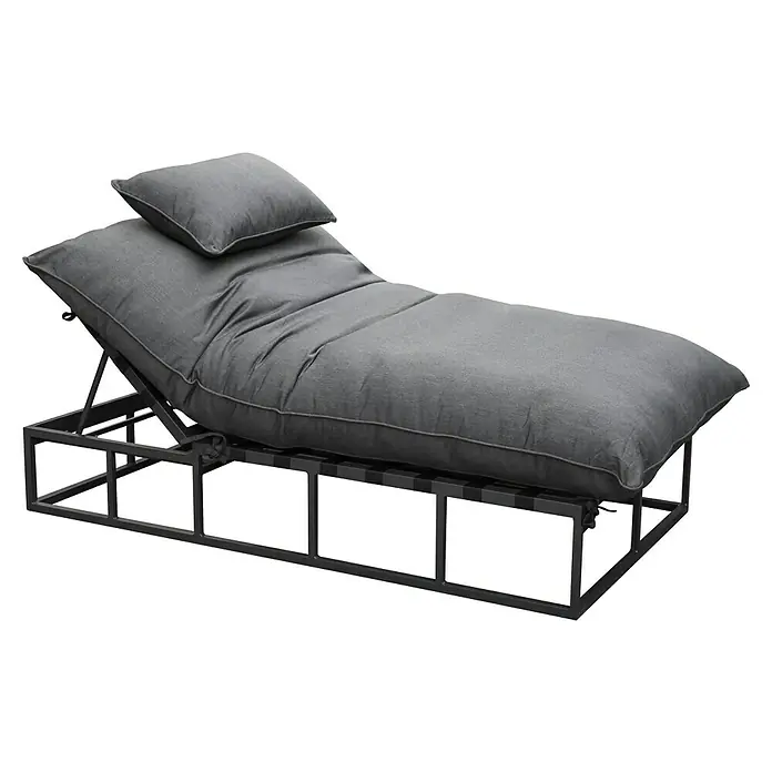 Sonnenliege Bona Middle - B x T x H: 130 x 200 x 35 cm, Aluminium, Dunkelgrau - Verstellbare graue Stoff-Chaiselongue mit schwarzem Metallrahmen und Kissen.