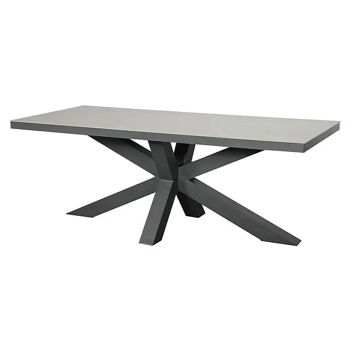 Gartentisch - L x B x H: 200 x 90 x 75 cm, Aluminium, Rechteckig, Anthrazit, inklusive Schutzhülle - Moderner rechteckiger Esstisch mit hellgrauer Platte und dunkelgrauem sternförmigem Metallgestell.