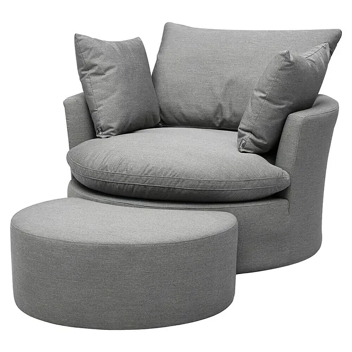 Loungemöbel-Set Lori - 3 -tlg., Aluminium, Polyester, Inklusive Hülle, Grau - Grauer runder Drehsessel aus Stoff mit passendem Ottoman.