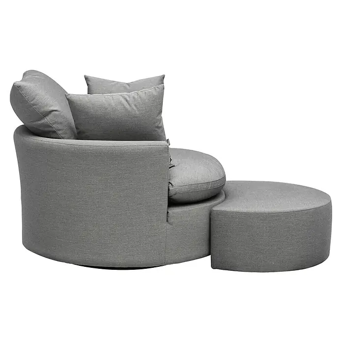 Loungemöbel-Set Lori - 3 -tlg., Aluminium, Polyester, Inklusive Hülle, Grau - Grauer Stoff-Drehsessel mit passendem rundem Ottoman.