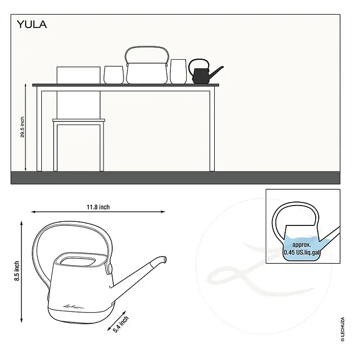 Lechuza Gießkanne Yula - Weiß/Grün, 1,7 l - Weiße YULA Gießkanne, 8,5 Zoll hoch, 11,8 Zoll breit, 5,4 Zoll tief, mit 0,45 US Flüssiggallonen Fassungsvermögen.