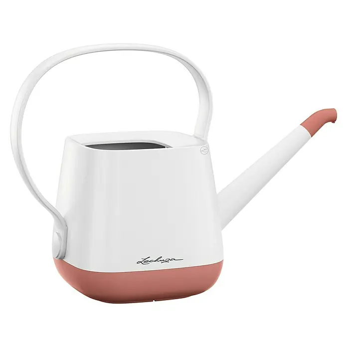 Lechuza Gießkanne Yula - Weiß/Rose, 1,7 l - Moderne weiße Gießkanne mit altrosafarbener Basis und Tüllenspitze, großem, geschwungenem Griff und 'Lechuza'-Logo.