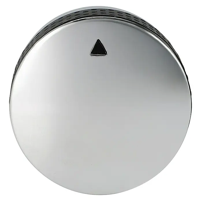 Grillstar Grill-Ersatzteil Reglerknopf, Nr. 25 - Passend für: Grillstar Gasgrill Powerburner 350-1 - Runder silberner Chrom-Geräteknopf mit schwarzer Dreiecksmarkierung und strukturierter Seite.