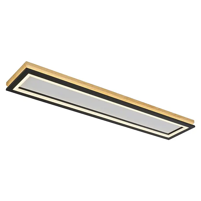 Direct Signs LED-Deckenleuchte Tobi Akus - 83 W, L x B x H: 94,4 cm x 19,4 cm x 43 mm, Schwarz, Holzoptik, Warmweiß - Rechteckige LED-Deckenleuchte mit Holzrahmen, schwarzem Rand und beleuchtetem weißen Diffusor.