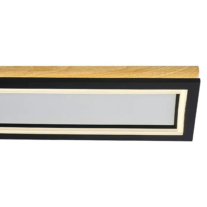Direct Signs LED-Deckenleuchte Tobi Akus - 83 W, L x B x H: 94,4 cm x 19,4 cm x 43 mm, Schwarz, Holzoptik, Warmweiß - Rechteckige LED-Leuchte mit Naturholzplatte und schwarzem Rahmen, strahlt warmweißes Licht aus.