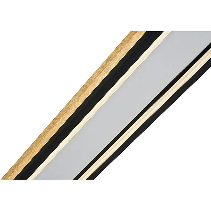 Direct Signs LED-Deckenleuchte Tobi Akus - 83 W, L x B x H: 94,4 cm x 19,4 cm x 43 mm, Schwarz, Holzoptik, Warmweiß - Moderne lineare LED-Leuchte mit Naturholz-Akzent, schwarzem Rahmen und beleuchteten weißen Diffusoren.