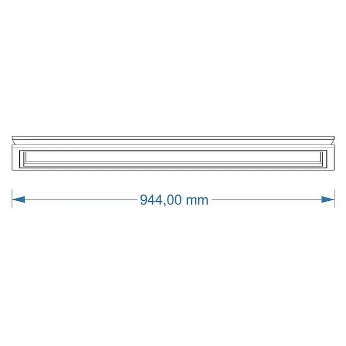 Direct Signs LED-Deckenleuchte Tobi Akus - 83 W, L x B x H: 94,4 cm x 19,4 cm x 43 mm, Schwarz, Holzoptik, Warmweiß - Technische Zeichnung einer Linienentwässerung mit 944 mm Länge.