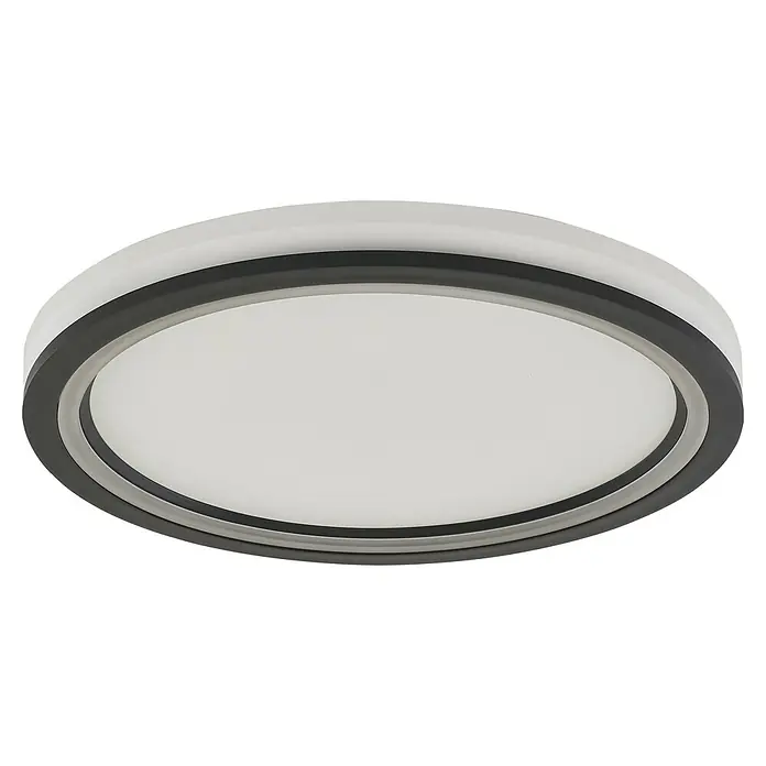 Direct Signs LED-Deckenleuchte rund Tobi Akus - 48 W, Ø x H: 44,4 cm x 43 mm, Schwarz, Warmweiß - Runde LED-Deckenleuchte mit weißem Diffusor und mehrfarbigem grauem Rahmen.