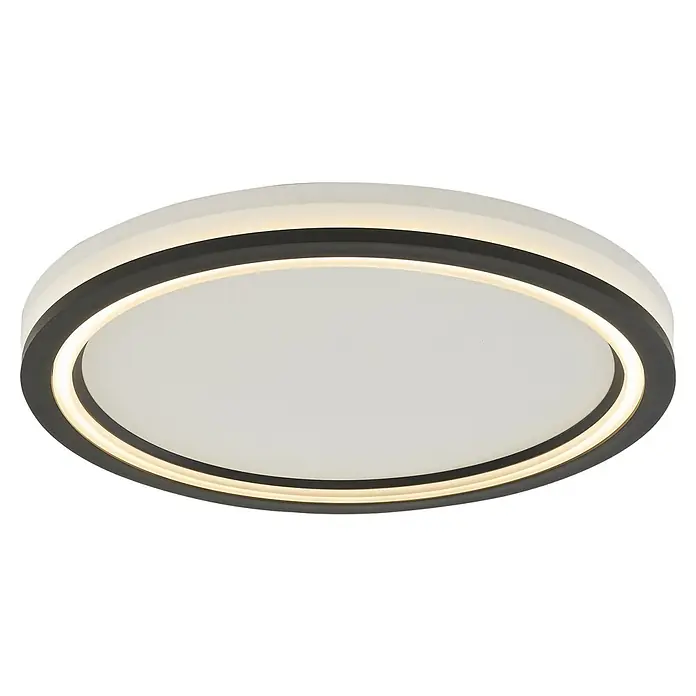 Direct Signs LED-Deckenleuchte rund Tobi Akus - 48 W, Ø x H: 44,4 cm x 43 mm, Schwarz, Warmweiß - Runde LED-Deckenleuchte mit schwarzem Rahmen und beleuchtetem weißem Diffusor.