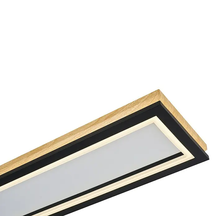 Direct Signs LED-Deckenleuchte Tobi Akus - 83 W, L x B x H: 94,4 cm x 19,4 cm x 43 mm, Schwarz, Holzoptik, Warmweiß - Rechteckige LED-Leuchte mit heller Holzoptik und schwarzem Rahmen, beleuchteten weißen Diffusoren.