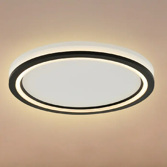 Direct Signs LED-Deckenleuchte rund Tobi Akus - 48 W, Ø x H: 44,4 cm x 43 mm, Schwarz, Warmweiß - Moderne runde LED-Aufbau-Deckenleuchte in Schwarz-Weiß mit warmer indirekter und direkter Beleuchtung.