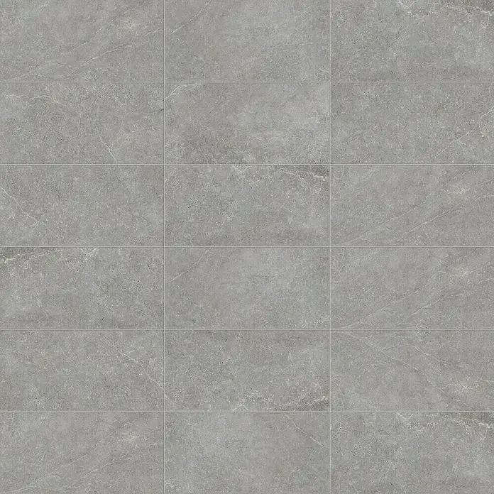 DryTile Feinsteinzeugfliese Silkstone Schlamm - 30 x 60 cm, Grau, Matt - Nahtloses Muster aus grauen rechteckigen Bodenfliesen in Steinoptik mit leichter Maserung.