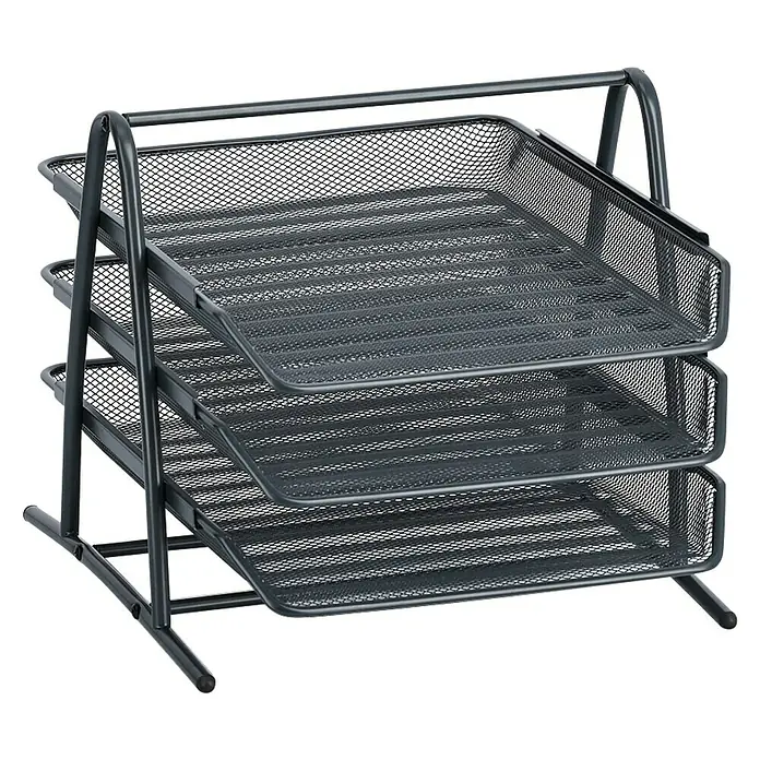 Zeller Present Schreibtisch-Organizer Mesh - 35,5 x 29,5 x 27 cm, Metall, Anthrazit - Dunkelgraues 3-stöckiges Metallgitter-Briefablage für die Schreibtischorganisation.