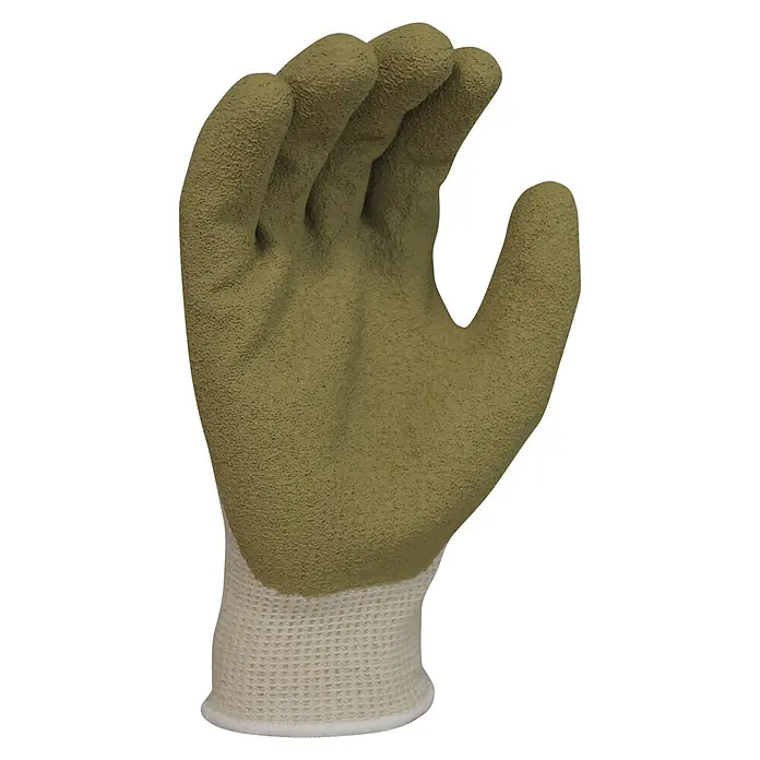 Juba Guantes de trabajo H251NT - 9, Beige/Mostaza, Poliéster/Algodón/Látex - Guante de trabajo verde oliva texturizado con puño de punto blanco, para protección de manos.