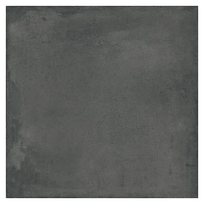 DryTile Feinsteinzeugfliese Studio Asphalt - 60 x 60 cm, Anthrazit, Matt - Dunkelgraue, texturierte Oberfläche, die Beton oder rauen Stein ähnelt.