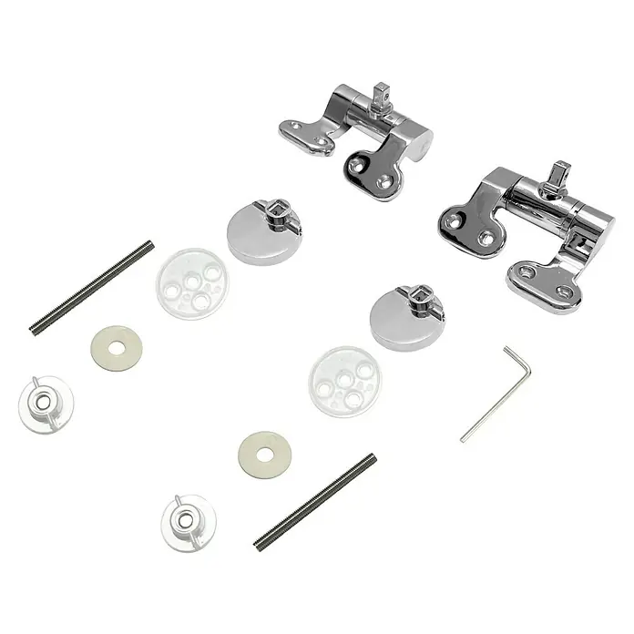 Poseidon Ersatzscharnierbefestigungs-Set - L x B: 6 x 8,5 cm, Metall, Passend für: WC-Sitze aus MDF, Ermöglicht Schnellwechselsystem & Absenkautomatik - Chrom-Toilettensitzscharniere mit Gewindestangen, weißen Kunststoffunterlegscheiben und Muttern, klaren Abstandshaltern und Inbusschlüssel zur Montage.