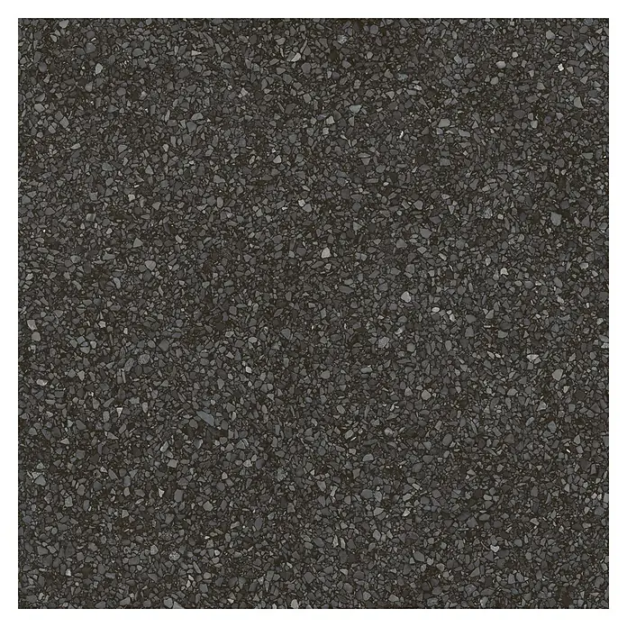 DryTile Feinsteinzeugfliese Terrazzo Black - 60 x 60 cm, Schwarz, Matt - Nahtlose dunkelgraue Asphalttextur mit unregelmäßigen Schottersteinen.