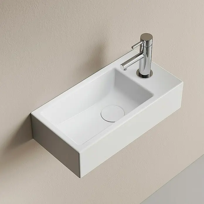 Emke Waschbecken Fresk - B x L: 20,5 x 40,5 cm, Hahnloch: Rechts, Ohne Überlauf, Weiß