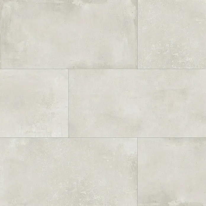 DryTile Feinsteinzeugfliese Studio Lime - 60 x 120 cm, Beige, Matt - Texturierte hellgraue rechteckige Fliesen in Betonoptik.