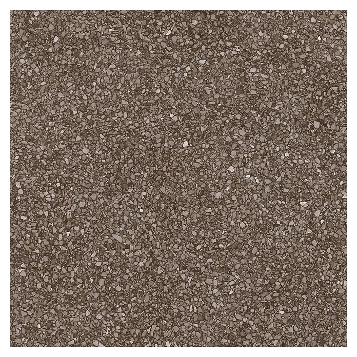 DryTile Feinsteinzeugfliese Terrazzo Red - 60 x 60 cm, Rot, Matt - Braune Terrazzo-Oberfläche mit hellen Steinfragmenten, bietet eine robuste Textur.
