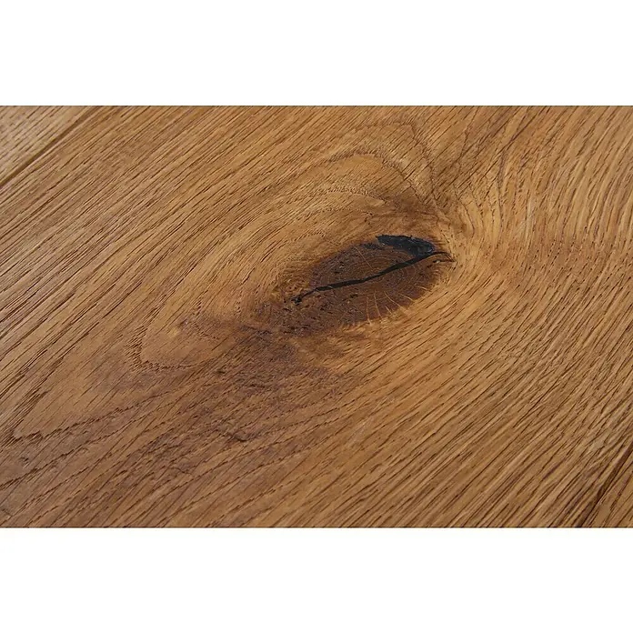 Parkett - Eiche Bernau, Landhausdiele, 1.900 x 190 x 14 mm - Warme, braune Holzoberfläche mit natürlicher Maserung und einem markanten dunklen Ast.