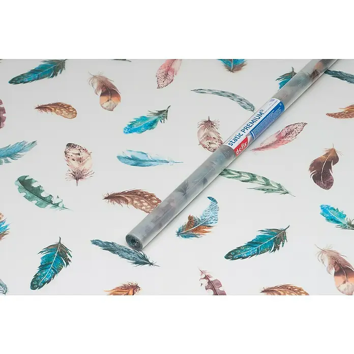 D-c-fix Static Premium Glasfolie Finja - 45 x 150 cm, Milky, Bunt - Rolle d-c-fix Static PREMIUM Folie mit buntem Federndesign.