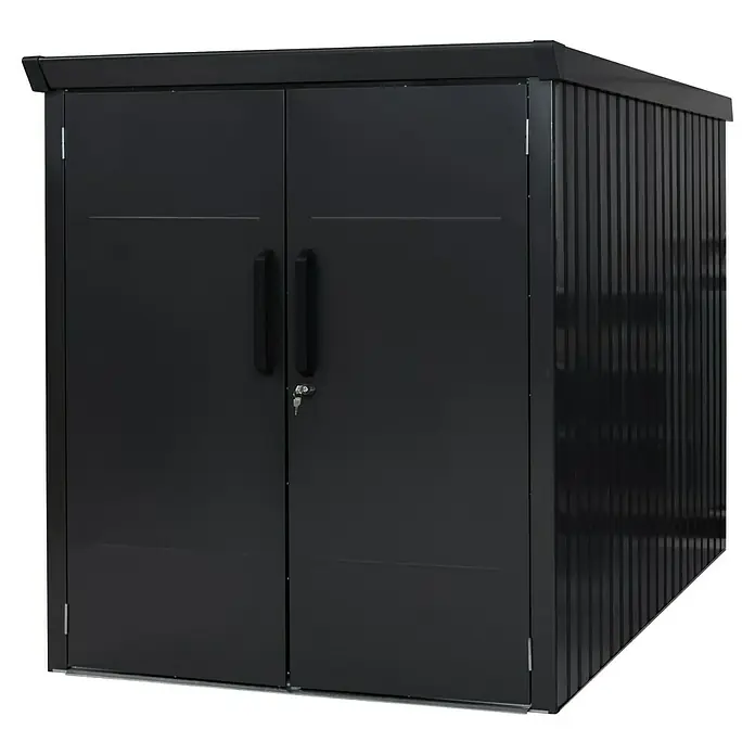 Westmann Fahrradgarage Velos - Schwarz, Velos 2 - Schwarzer Metall-Gartenschrank mit Doppeltüren und Schloss.