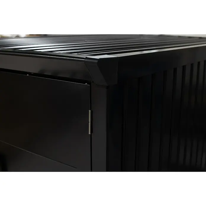 Westmann Fahrradgarage Velos - Schwarz, Velos 1 - Schwarze Aufbewahrungsbox mit Lamellendeckel und Scharniertür, aus der Ecke gesehen.
