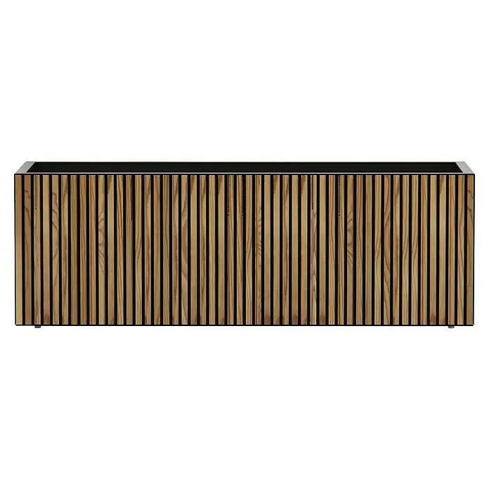 Herstera Garden Pflanzkasten Deco Planter - Außenmaß (L x B x H): 150 x 50 x 50 cm, Holz, Braun/Schwarz - Langes Lattenholzschrank mit Naturholzoberfläche und schwarzer Oberseite.