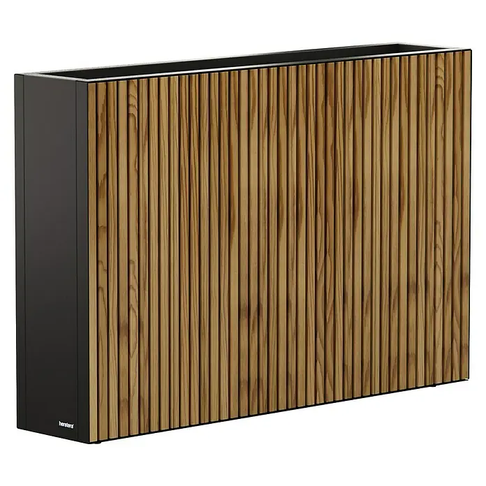 Herstera Garden Pflanzkasten Deco Planter - Außenmaß (L x B x H): 120 x 25 x 80 cm, Holz, Braun/Schwarz - Rechteckiger Pflanzkübel mit dunkelgrauem Rahmen und vertikalen Holzlatten.