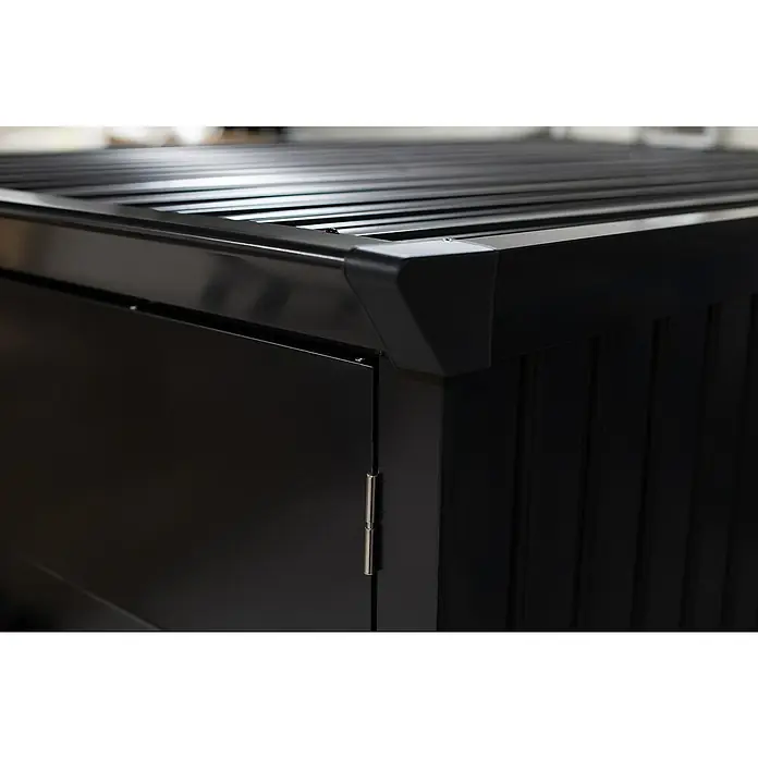 Westmann Fahrradgarage Velos - Schwarz, Velos 1 - Schwarzer, matter Aufbewahrungsschrank mit Lamellendeckel und silbernem Türscharnier.