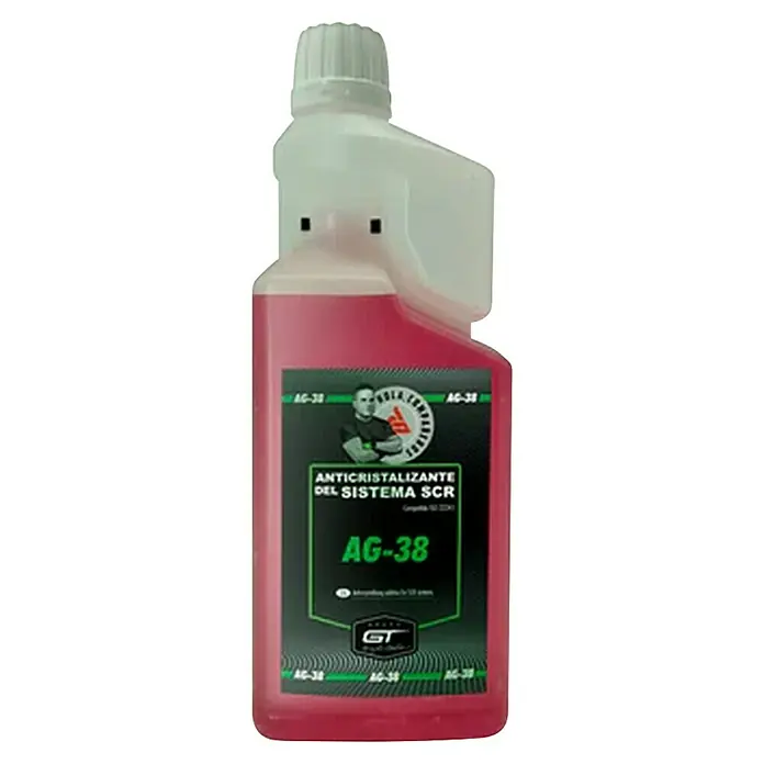 GT Automoción Aditivo para diésel anticristalizante AG-38 - 1.000 ml - Botella de plástico blanco con aditivo anticristalizante SCR rosa, etiquetada AG-38.