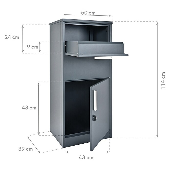Westmann Paketbox Pepe (Anthrazit, Metall, B 50 x H 114 x T 39 cm) | BAUHAUS