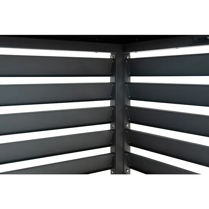 Westmann Verkleidung Boxa M - Ausführungseigenschaft: L 140 x B 56 x H 97 cm, Anthrazit - Dunkelgraue Lamellen aus Metall, die eine Eckstruktur bilden.