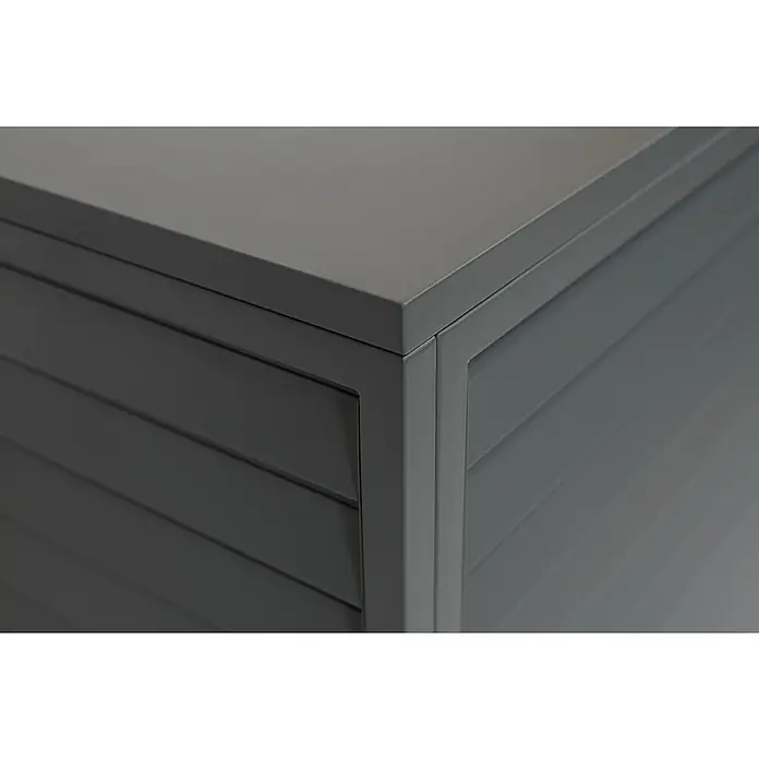 Westmann Verkleidung Boxa M - Ausführungseigenschaft: L 140 x B 56 x H 97 cm, Anthrazit - Anthrazitgraue Outdoor-Aufbewahrungsbox mit horizontalen Lamellenseiten und flacher Oberseite.