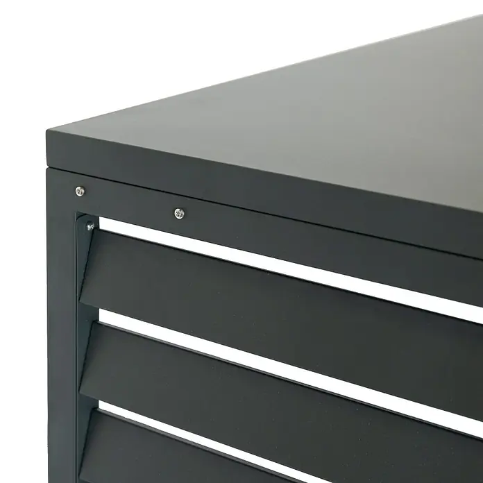 Westmann Verkleidung Boxa S - Ausführungseigenschaft: L 100 x B 56 x H 97 cm, Anthrazit - Dunkelgraue Lamellen-Outdoormöbelecke mit sichtbaren Schrauben.