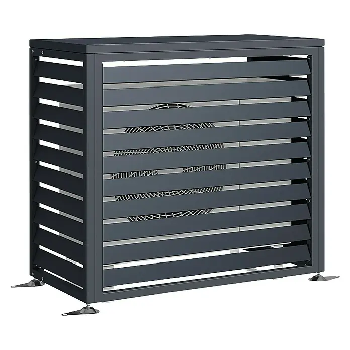 Westmann Verkleidung Boxa S - Ausführungseigenschaft: L 100 x B 56 x H 97 cm, Anthrazit - Dunkelgraue Lamellenabdeckung aus Metall für Klimaanlagen oder Wärmepumpen, mit verstellbaren Füßen.
