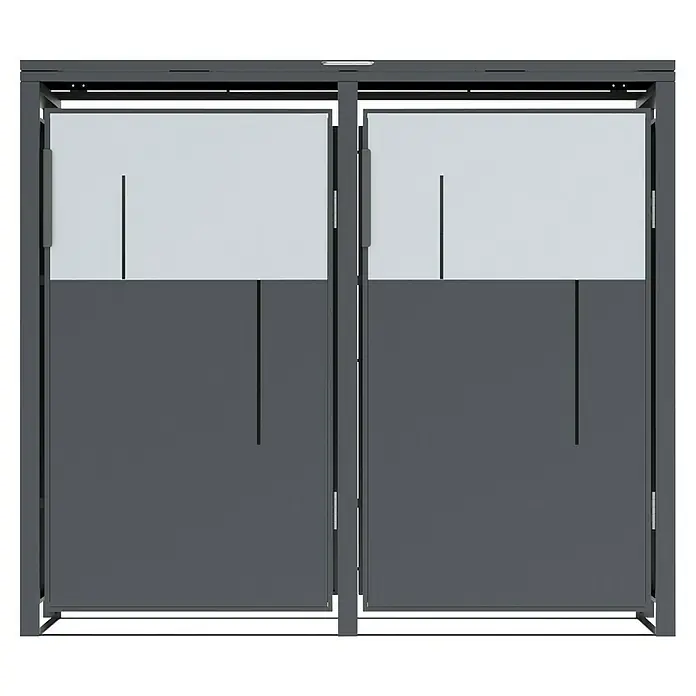 Westmann Mülltonnenbox Tonus 2 - Geeignet für Anzahl Mülltonnen: 2 Stk., Stahl, Grau - Dunkelgraue Metall-Doppeltüren mit mattierten Glasscheiben oben.