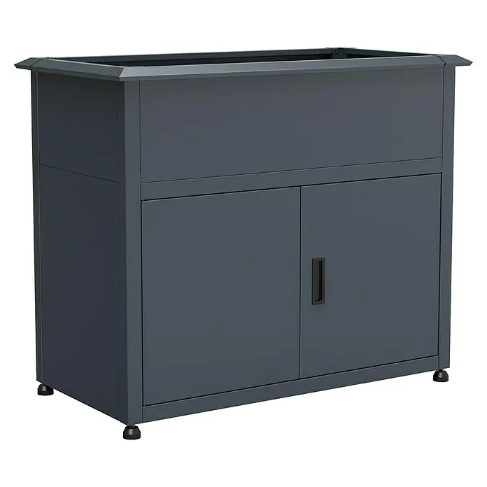 Westmann Hochbeet Plexa - 50 x 100 x 85 cm, Metall, Grau - Anthrazitfarbener Metallschrank mit zwei Türen und vier verstellbaren Füßen.