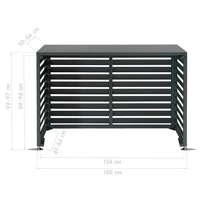Westmann Verkleidung Boxa M - Ausführungseigenschaft: L 140 x B 56 x H 97 cm, Anthrazit - Dunkelgrauer Lamellen-Außenschrank mit Maßen.