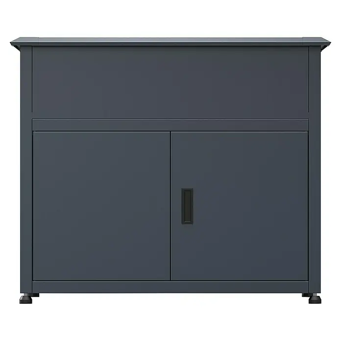 Westmann Hochbeet Plexa - 50 x 100 x 85 cm, Metall, Grau - Dunkelgrauer Metall-Aufbewahrungsschrank mit zwei Türen und einem schwarzen eingelassenen Griff.