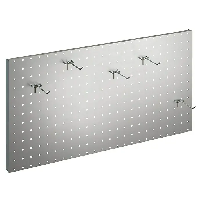 Geo garden Zubehör-Set - Silber - Silberne Metall-Lochwand mit fünf Haken zur Werkzeug- oder Gegenstandsaufbewahrung.