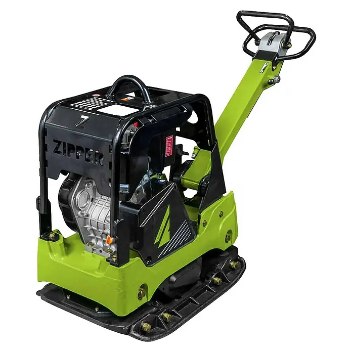 Zipper Diesel-Rüttelplatte ZI-RPE330D - 6.600 W, Verdichtungstiefe: 80 cm - Kalkgrüne und schwarze Rüttelplatte mit robustem schwarzem Rahmen und Griff, zum Verdichten des Bodens.