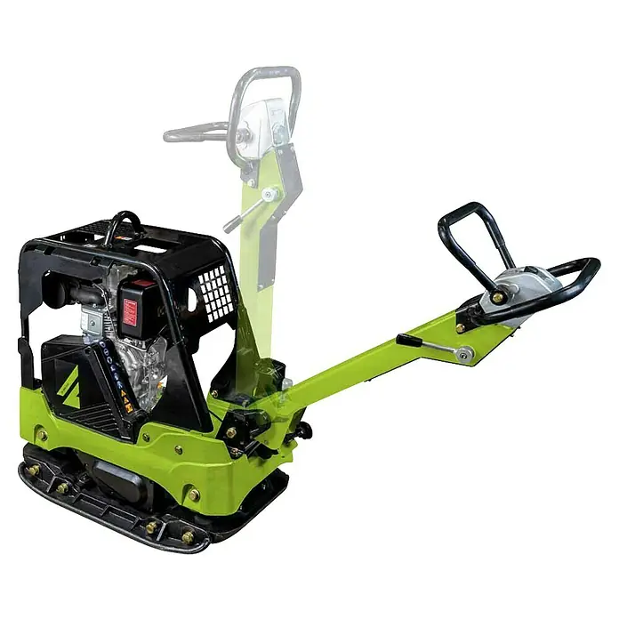 Zipper Diesel-Rüttelplatte ZI-RPE330D - 6.600 W, Verdichtungstiefe: 80 cm - Limettengrüner und schwarzer Rüttelplatte für effiziente Bodenverdichtung.