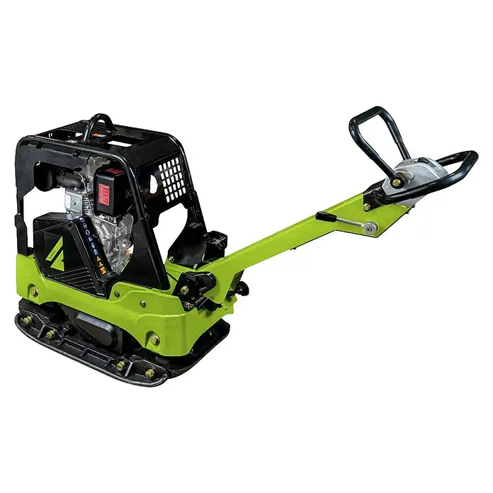 Zipper Diesel-Rüttelplatte ZI-RPE330D - 6.600 W, Verdichtungstiefe: 80 cm - Limettengrüner und schwarzer Vibrationsstampfer mit Steuergriff, zum Verdichten von Boden und Schotter.
