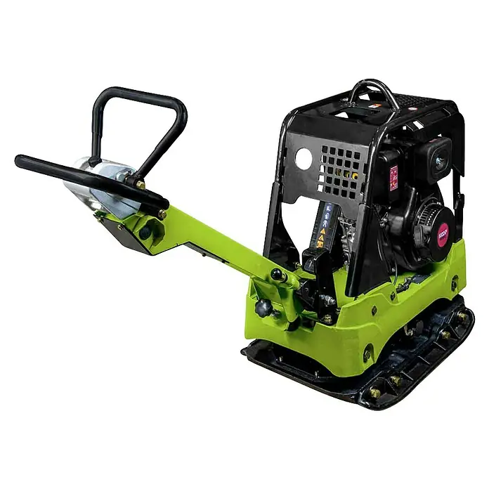 Zipper Diesel-Rüttelplatte ZI-RPE330D - 6.600 W, Verdichtungstiefe: 80 cm - Limettengrüne und schwarze Rüttelplatte mit robustem Griff, zum Verdichten von Böden und anderen Materialien.