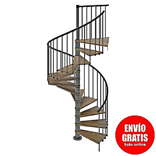Scrigno Escalera de caracol Loop (Diámetro: 105 cm, Altura de planta: 267 cm - 312 cm, Antracita/Nogal)