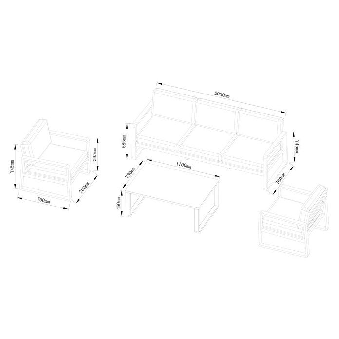 Sunfun Komplet lounge pohištva Maja  (4 -del., Prašno barvan aluminij, Antracit) | 8303 - Loungeset | ICAE - Sommermöbel Loungemöbel | ICA - Sommermöbel | IC - Freizeit im Garten | I - Stadtgarten | BAUHAUS