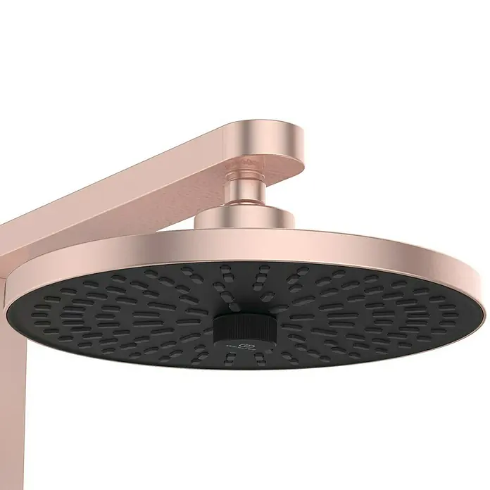 Ideal Standard Alu+ Duschsystem Ceraflow BD584RO - Lochabstand: 60 cm, Anzahl Strahlarten: 2 Stk., Rose, Form Kopfbrause: Rund - Roségoldener Duschkopf mit schwarzer Sprühfläche.