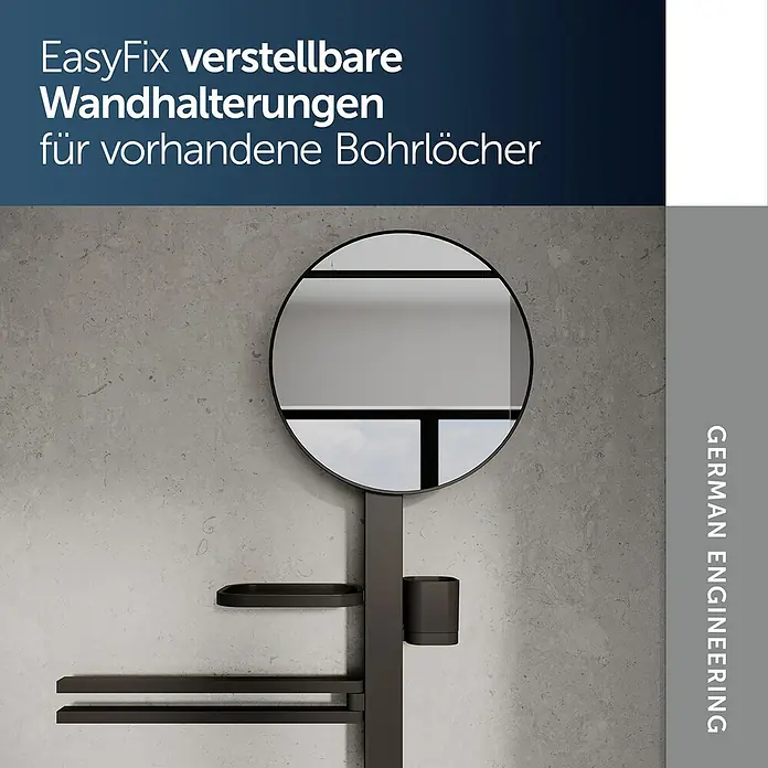 Ideal Standard Kosmetikspiegel Beauty Bar - 58 x 71,7 cm, Durchmesser: 32 cm, Rund, Schwarz - Verstellbare, dunkelgraue wandmontierte Badorganisation mit Rundspiegel, Ablagen und Becherhalter.